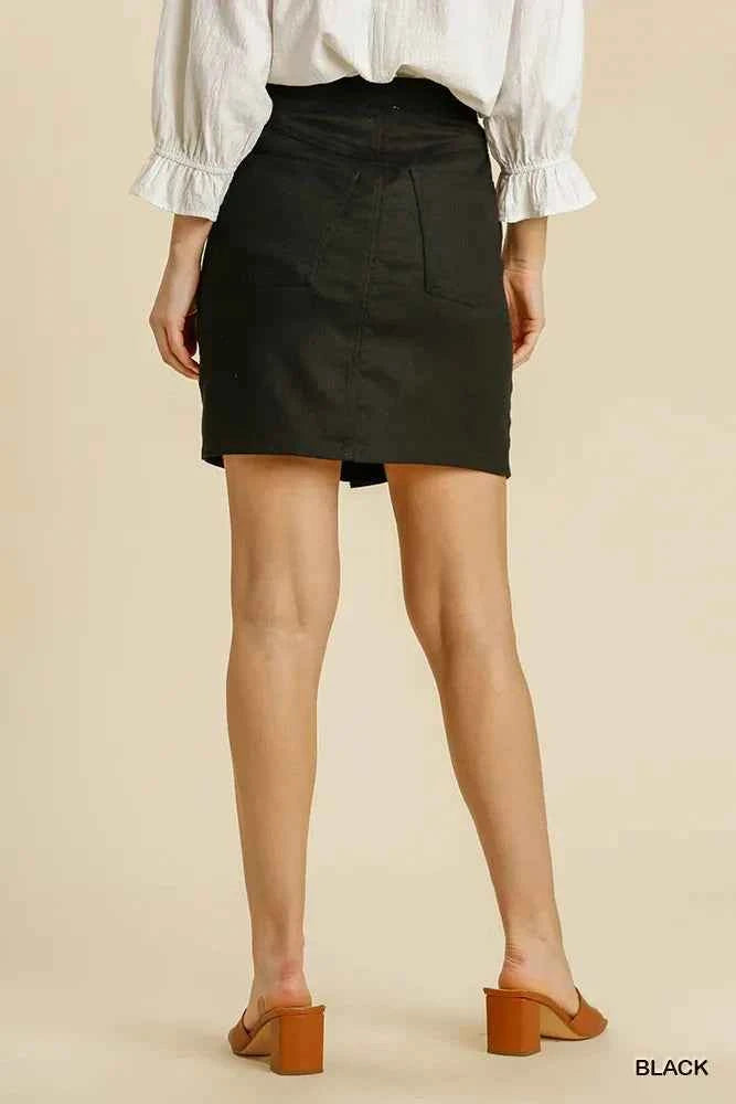 Umgee Linen Blend Button Down Skirt with Pockets