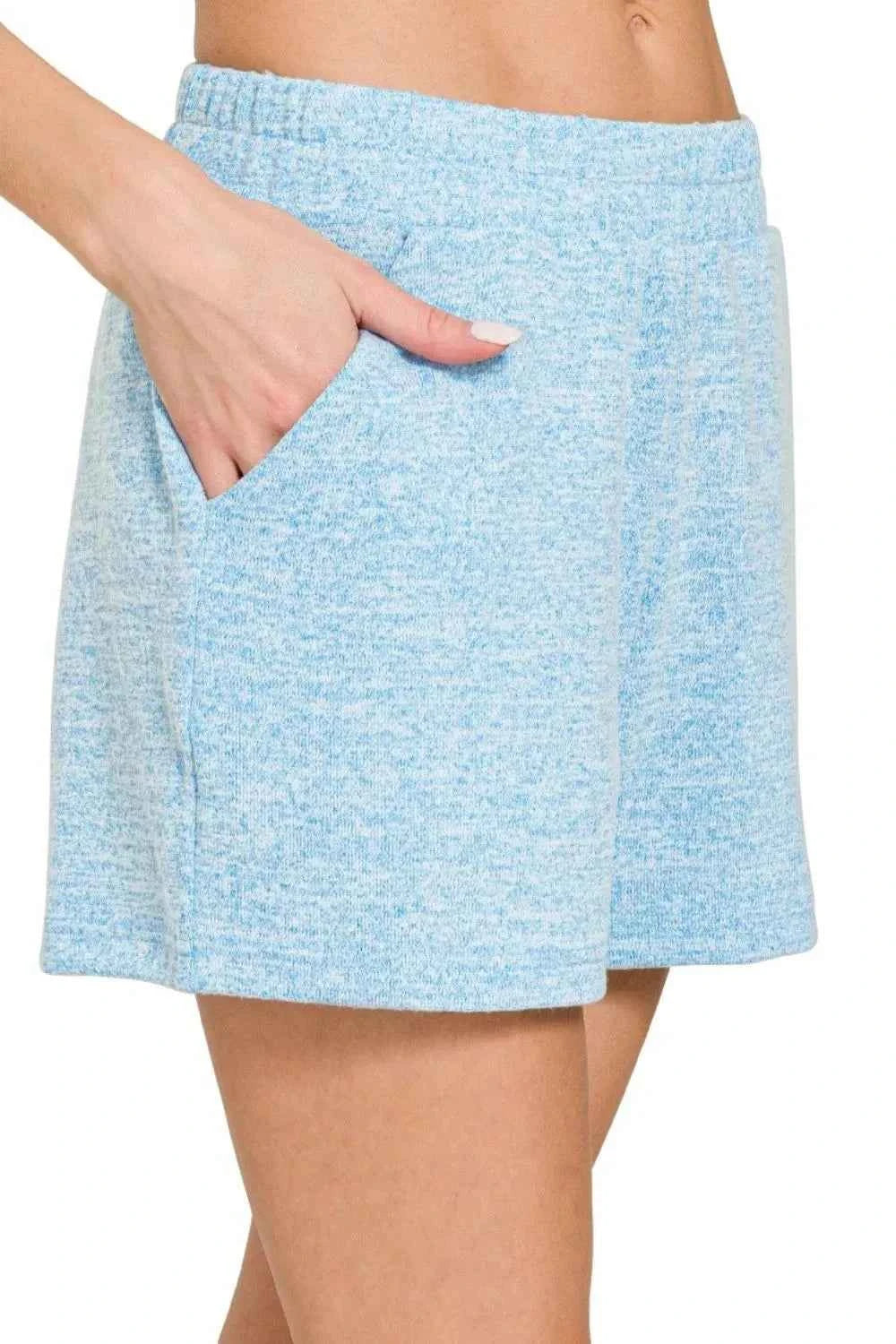Zenana Soft Melange Hacci Elastic Waist Band Shorts