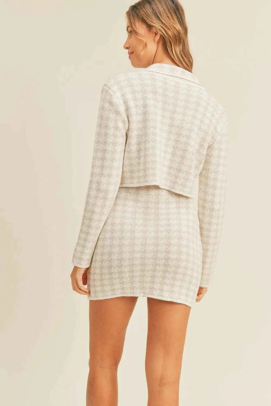 MABLE Houndstooth Cropped Knit Cardigan and Mini Skirt Set