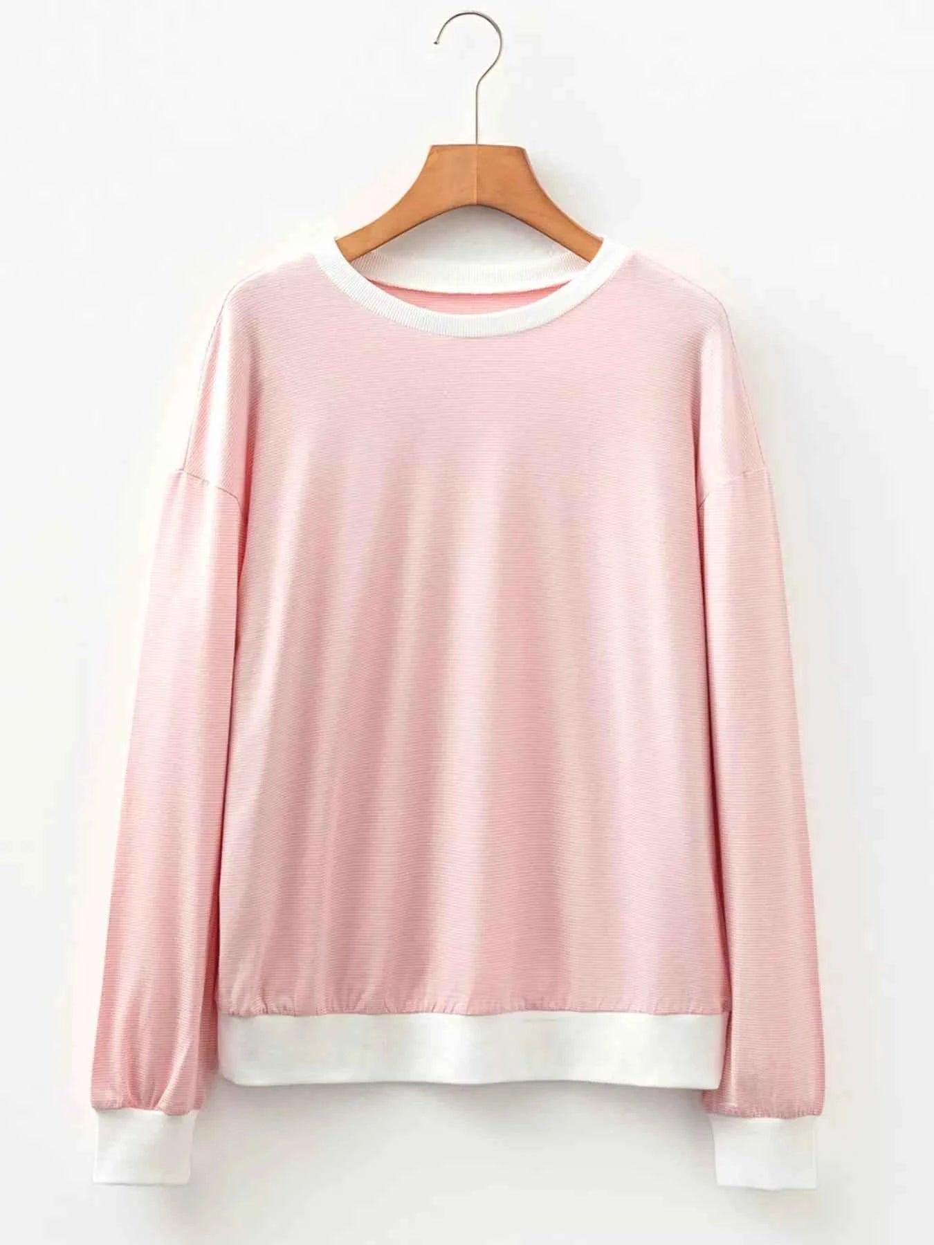 Stripe Contrast Edge Patchwork Long Sleeve Top