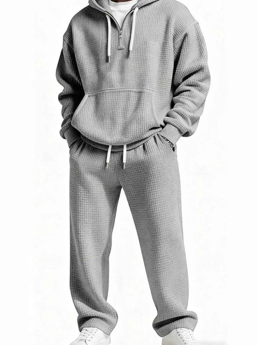 Men's Full Size Casual Waffle Knit Hoodie and Pants Set Plus Size