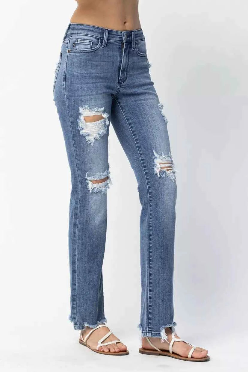 Judy Blue Full Size Mid Rise Destroy Straight Jeans Plus Size