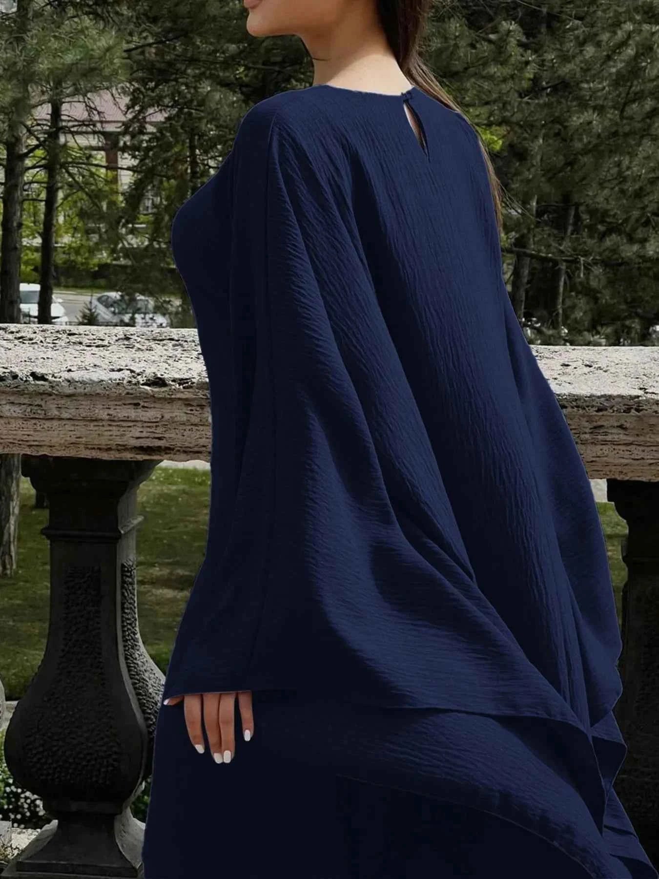 Round Neck Maxi Dress with Flowing Cape Sleeves