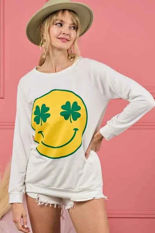 BiBi Smile Face Graphic Round Neck Long Sleeve Top