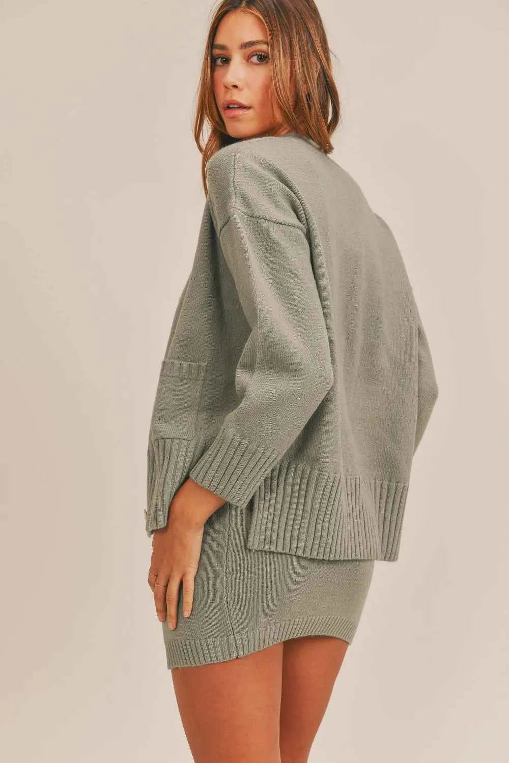 MABLE 3 Pieces Sweater Set with Crop Cami, Mini Skirt, Cardigan