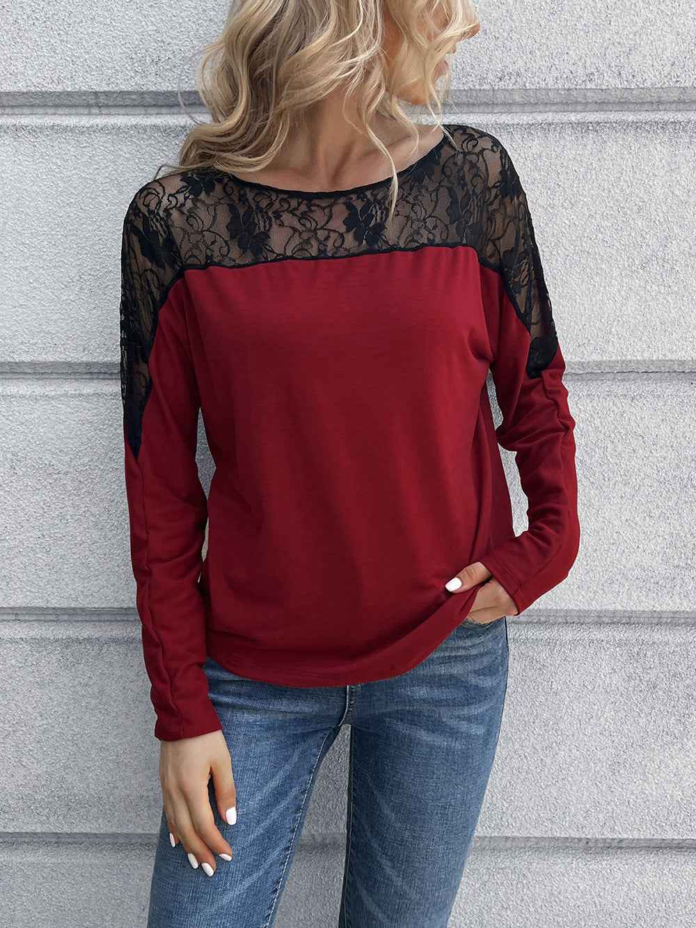 Ivy Lane Lace Long Sleeve Round Neck Tee