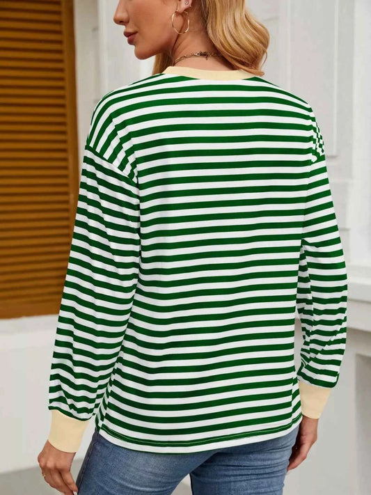 Striped Round Neck Long Sleeve T-Shirt