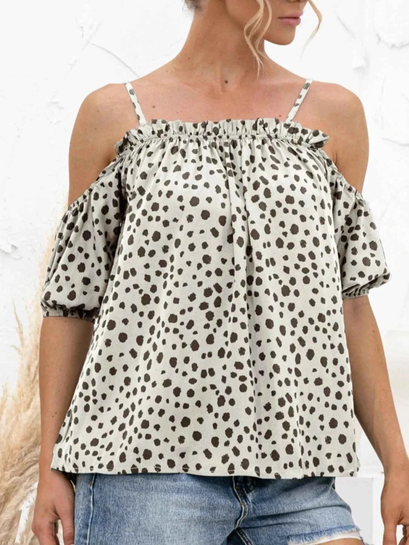 Puff Sleeve Polka Dot Ruffle Cami Top