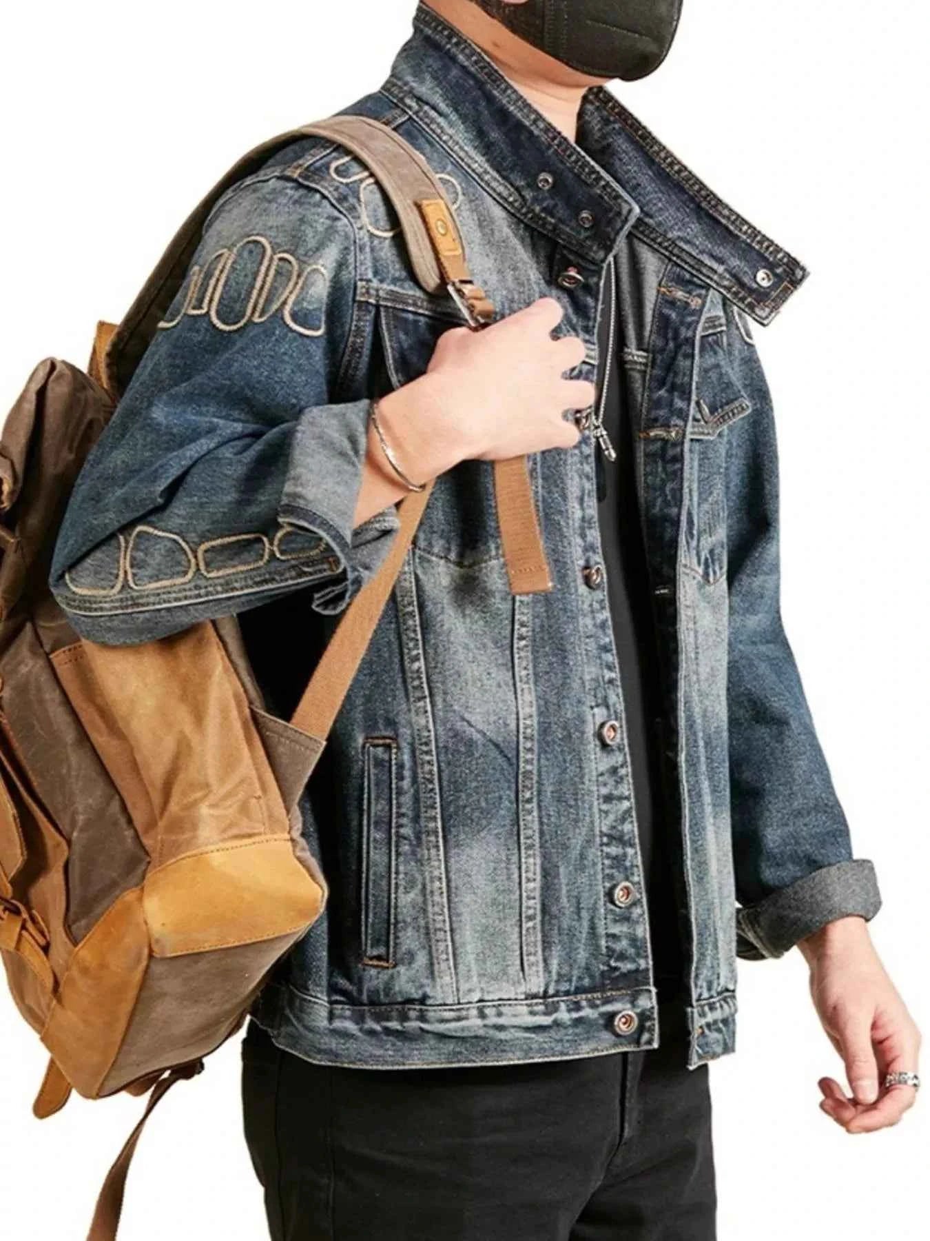 Men's Plus Size Button Up Long Sleeve Denim Jacket