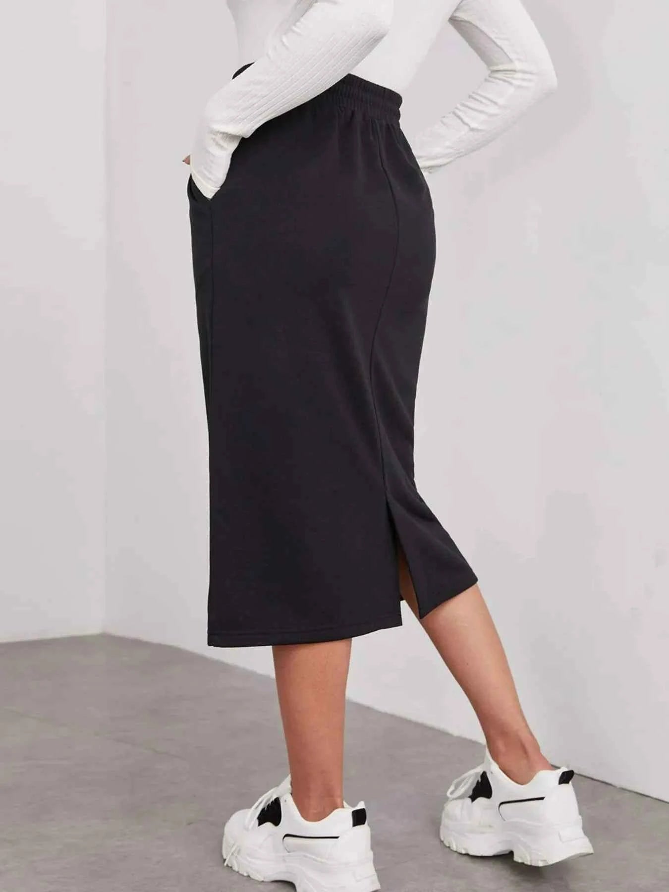 Slit Drawstring Midi Skirt