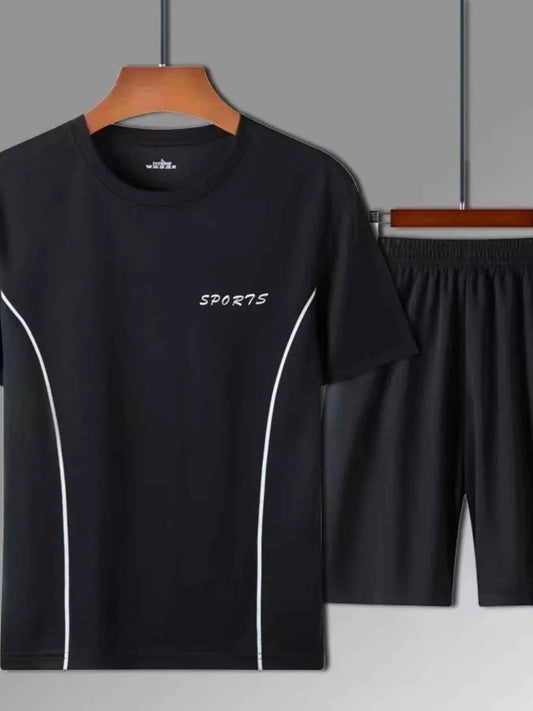 Men's Plus Size Round Neck Short Sleeve Top and Shorts Active Set