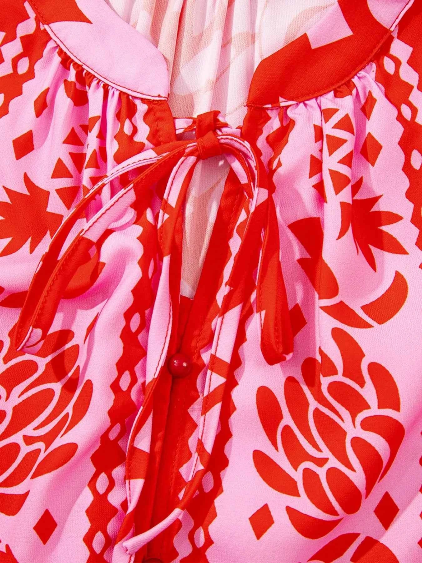 Floral Print Tie-Neck Button Down Shirt