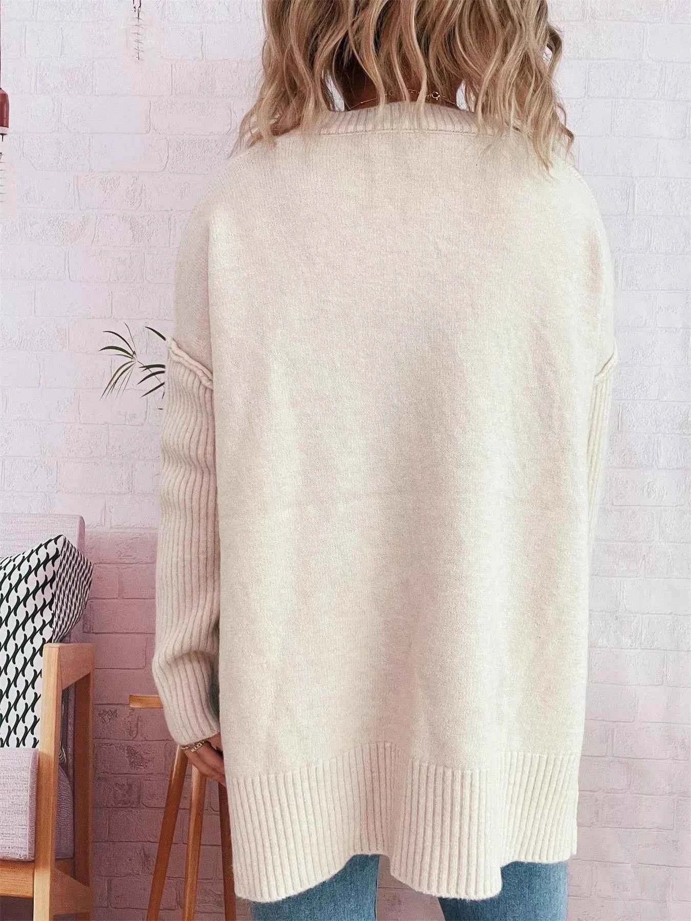 V-Neck Dropped Shoulder Sweater
