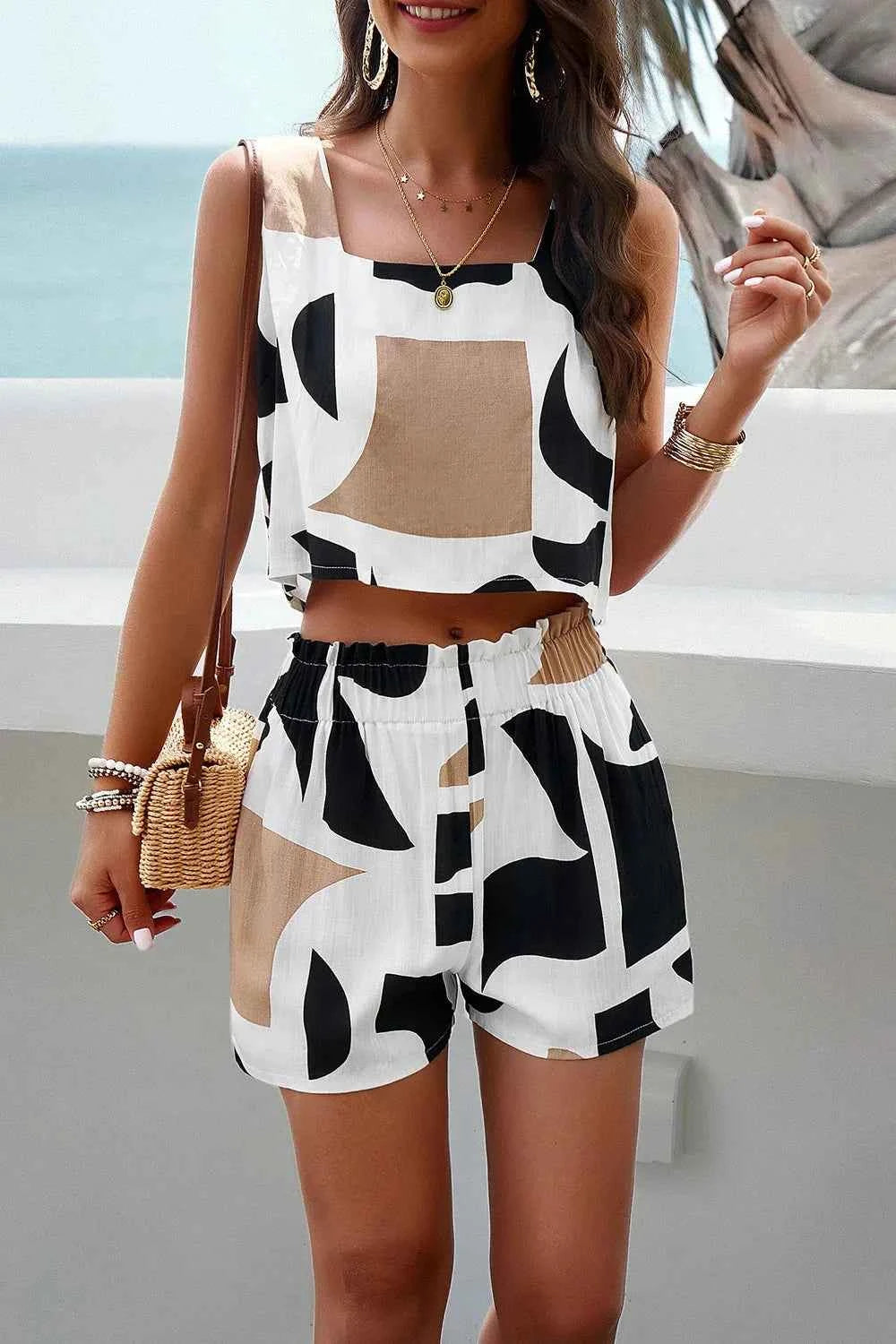 Devine Printed Cropped Tank and Shorts Set