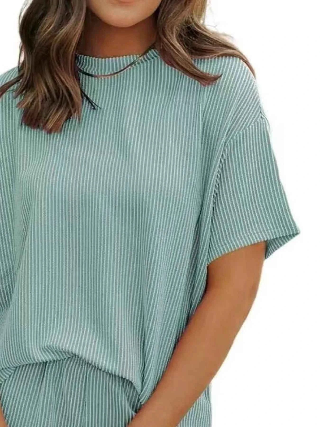 Full Size Ribbed Short Sleeve Top and Shorts Two-Piece Set Plus Size
