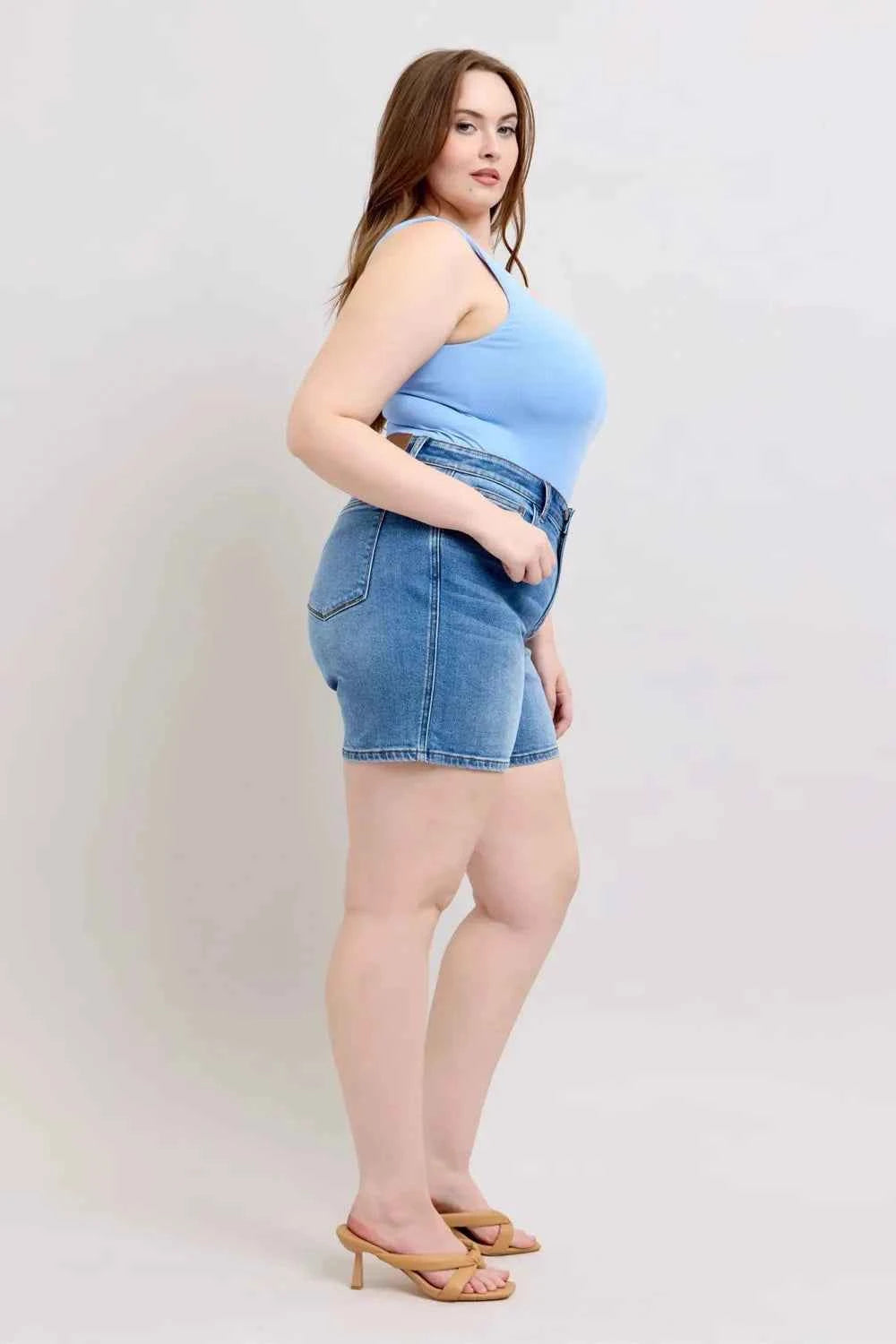 Judy Blue Full Size 2 Button Denim Shorts with Pockets Plus Size