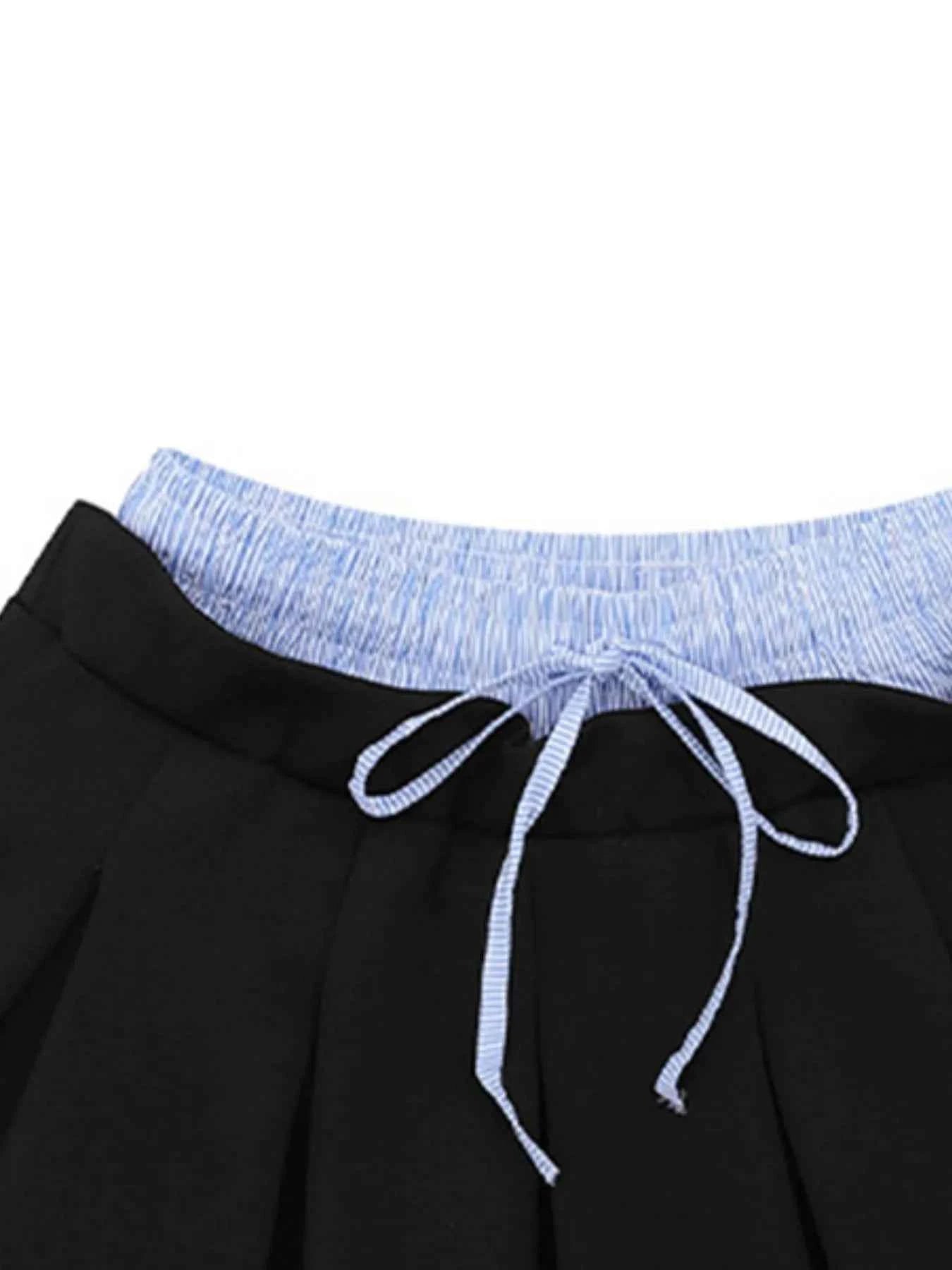 Drawstring Pleated Mini Skirt