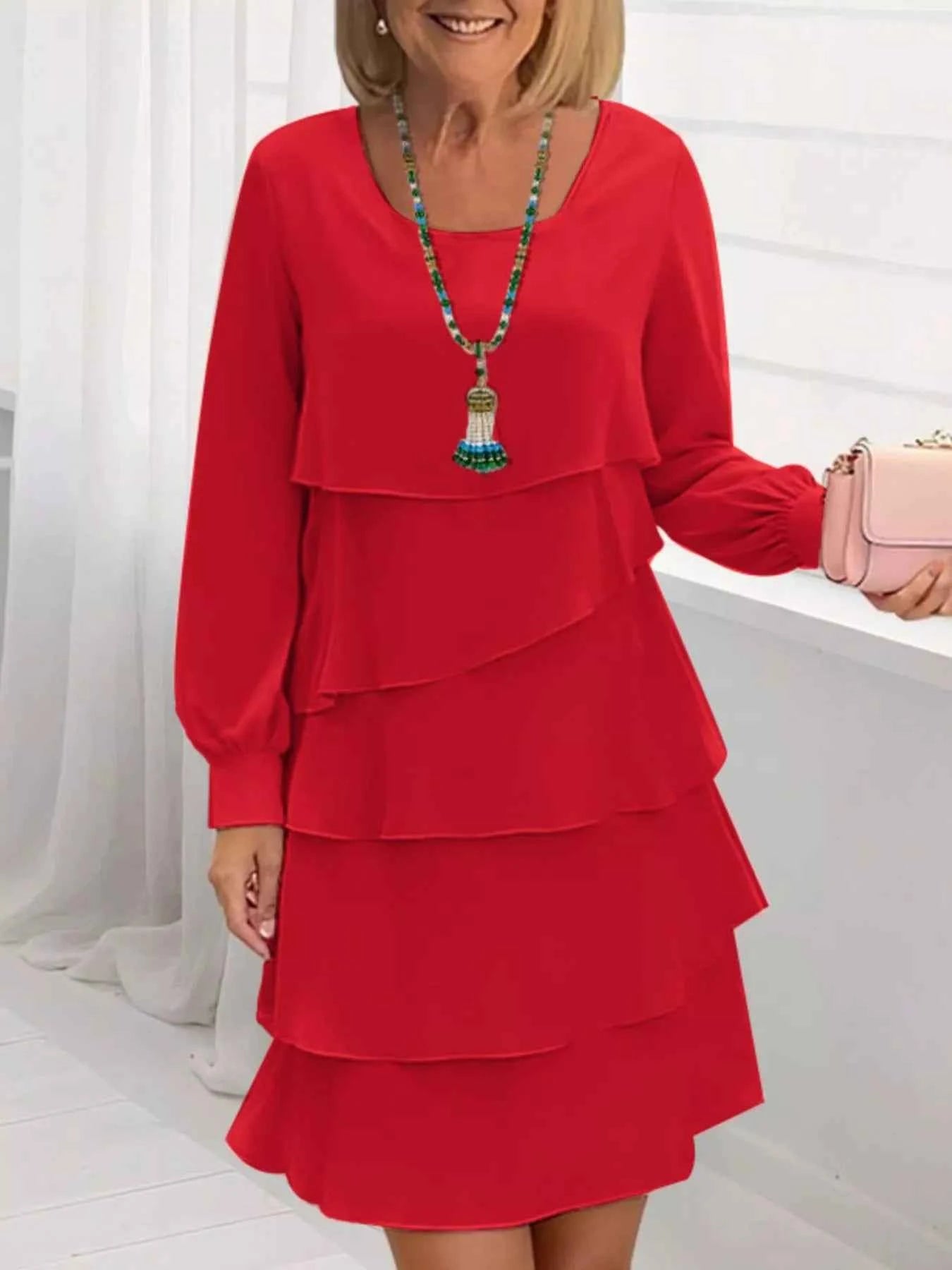 Full Size Layered Long Sleeve Mini Dress Plus Size