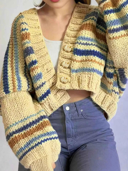 Chunky Knit Striped Cropped Cardigan