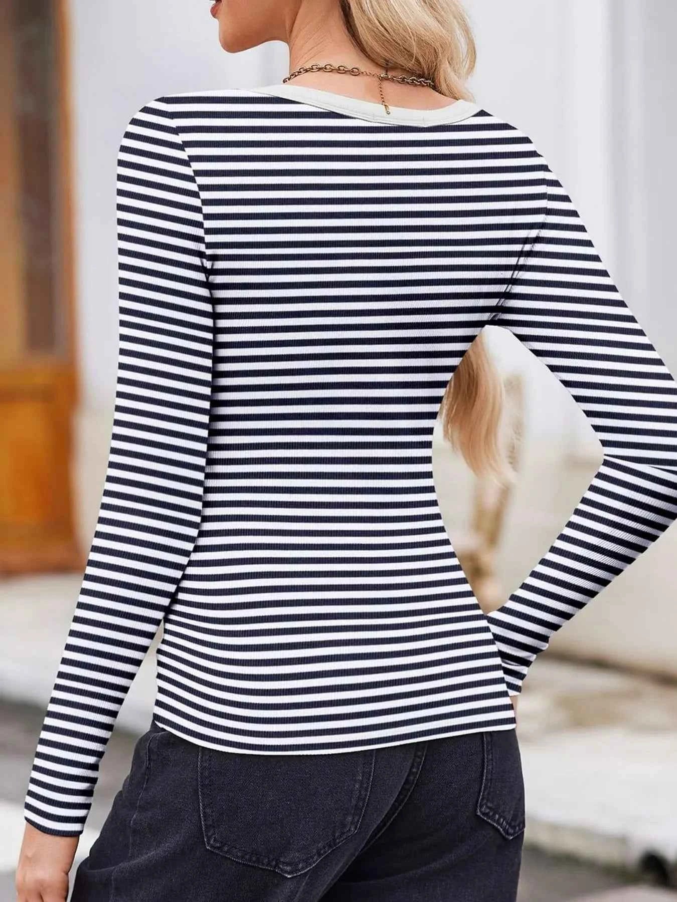 Striped Long Sleeve Scoop Neck T-Shirt