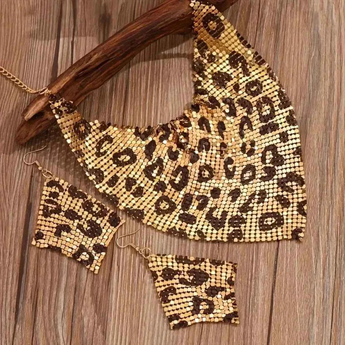 Leopard Necklace and Earrings Jewelry Set