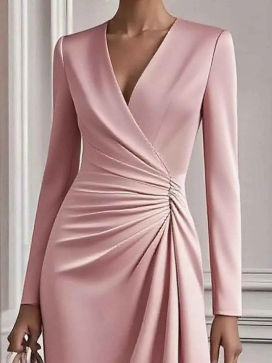 Ruched Surplice Long Sleeve Dress