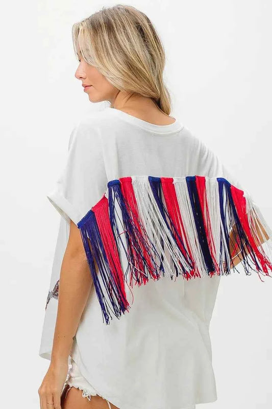 BiBi American Flag Sequin Ribbon T-Shirt