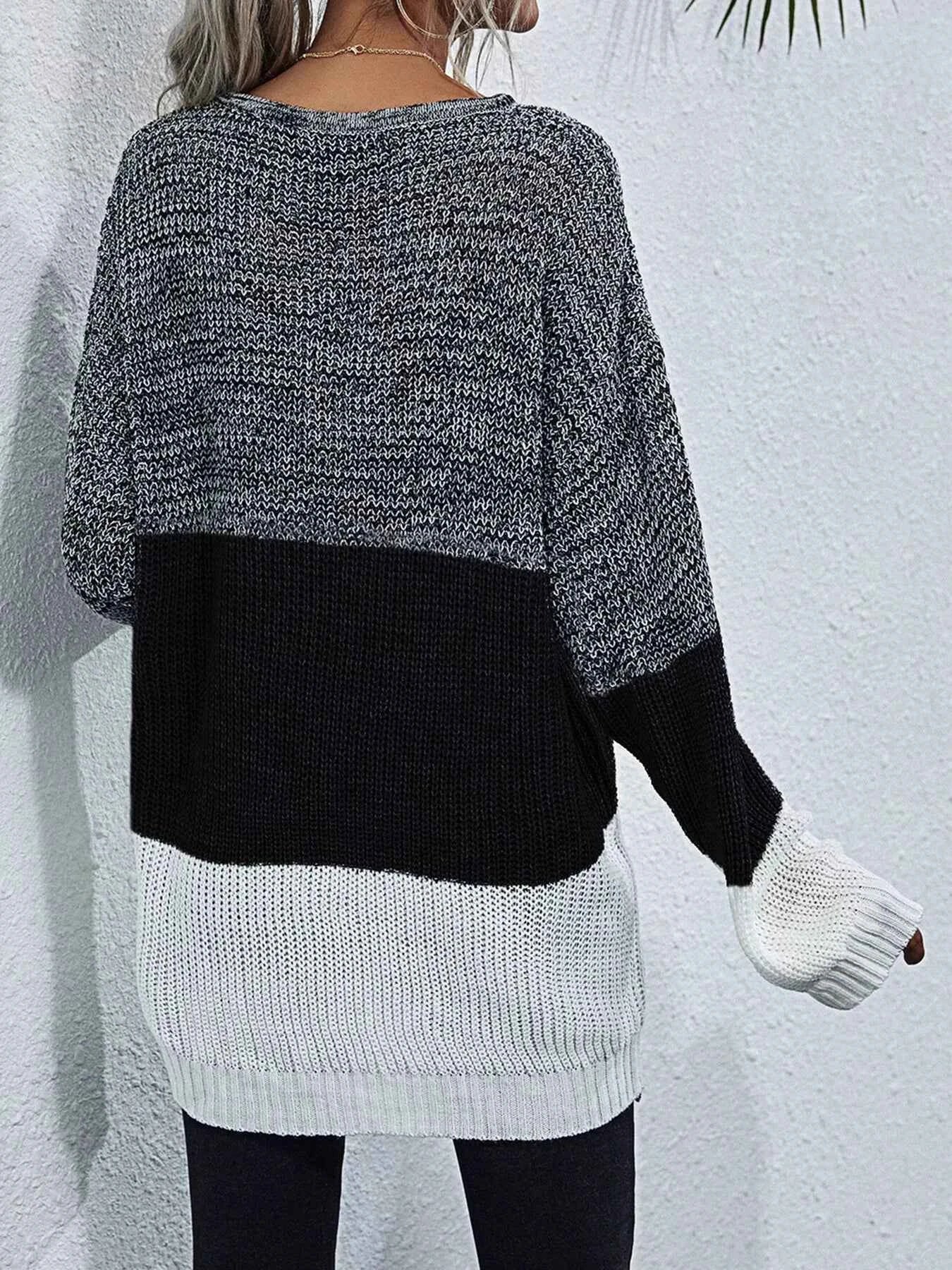 Color Block Round Neck Oversized Sweater