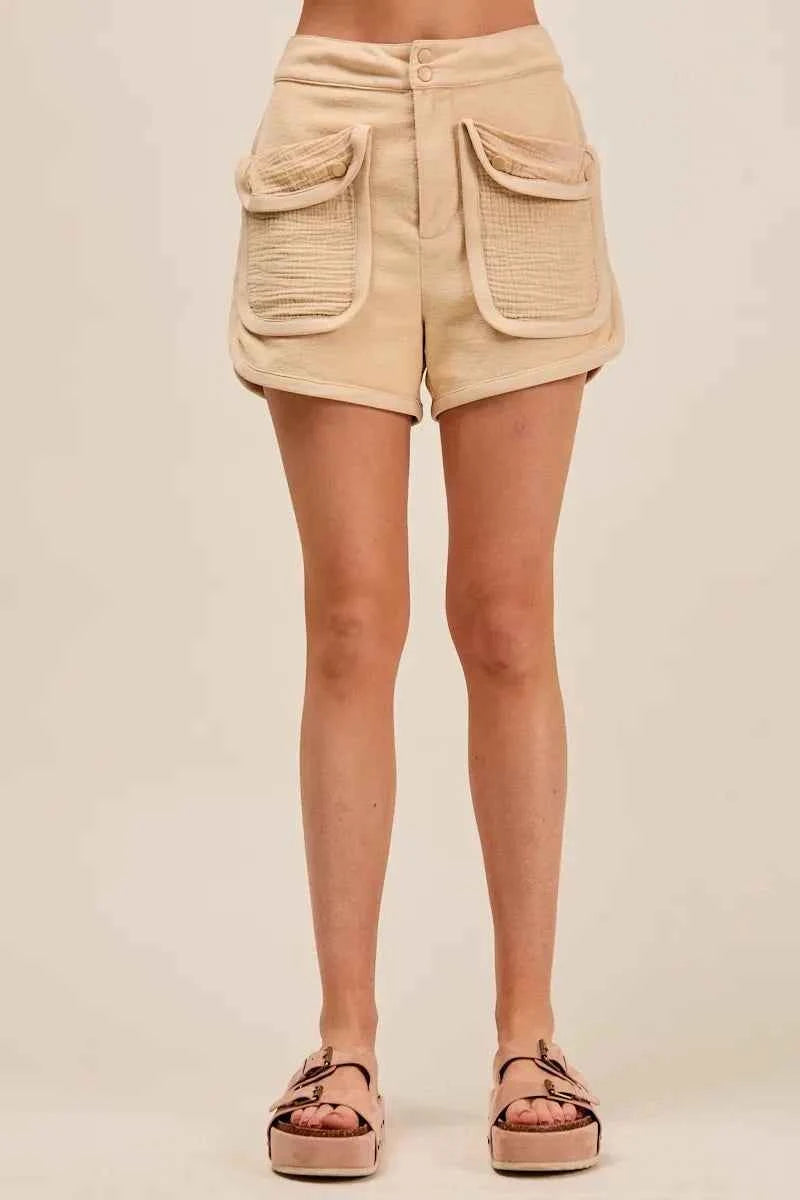 SO ME Mineral Washed Terry High Rise Cargo Shorts
