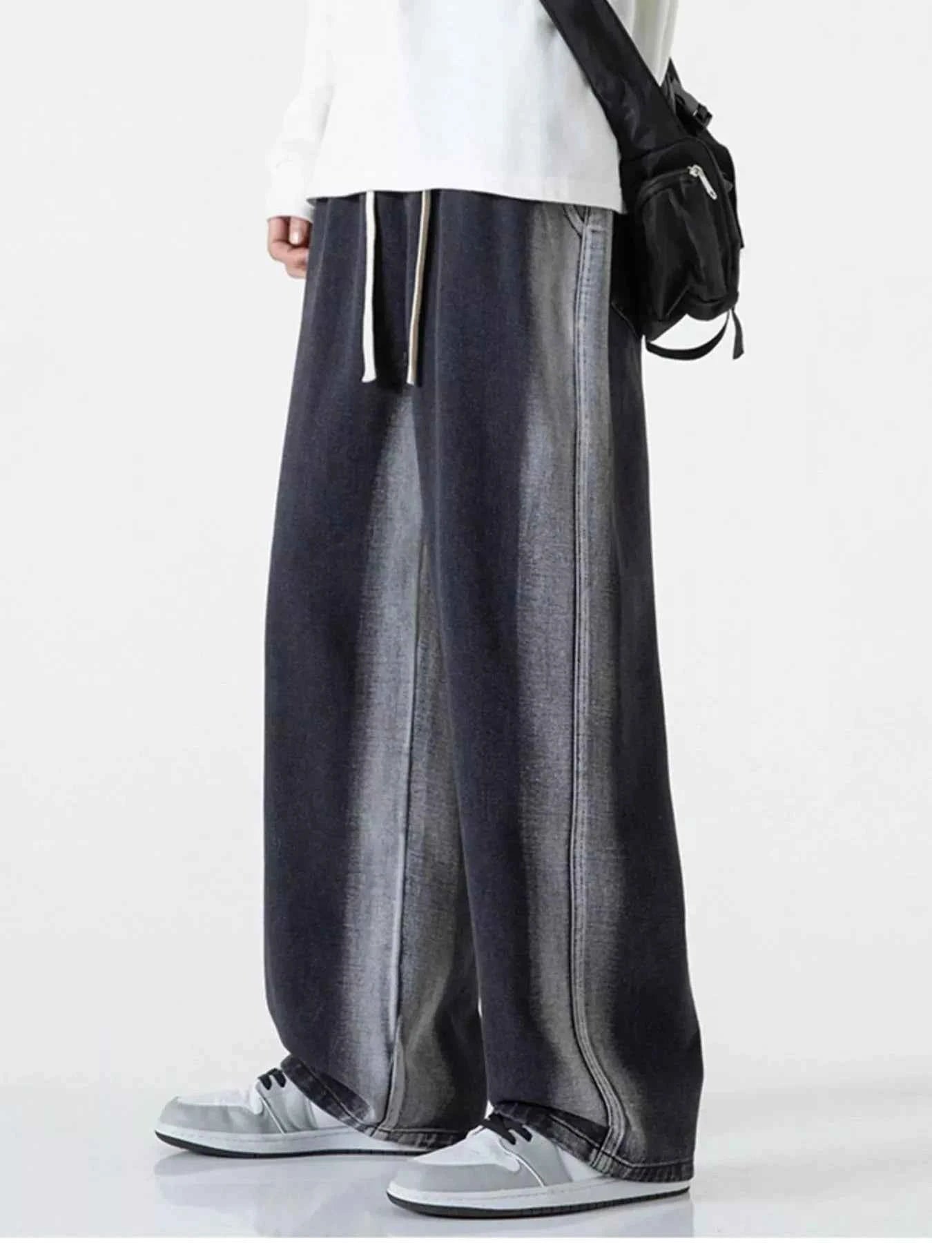 Men's Full Size Drawstring Washed Wide Leg Jeans Plus Size