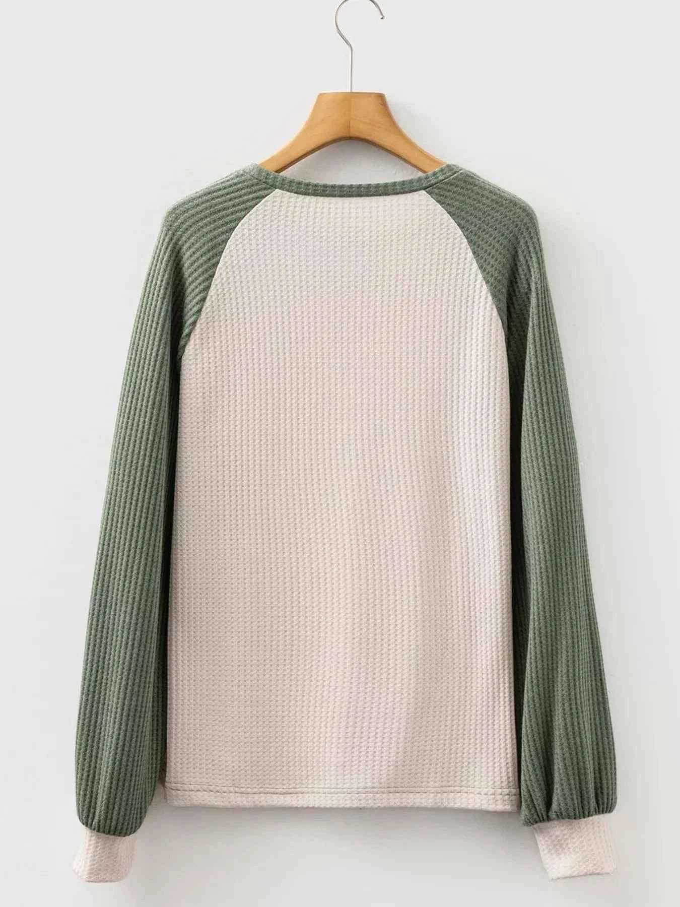 Waffle Color Block Raglan Sleeve Top