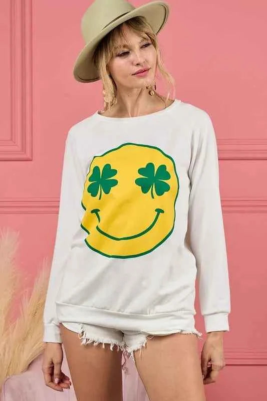 BiBi Smile Face Graphic Round Neck Long Sleeve Top