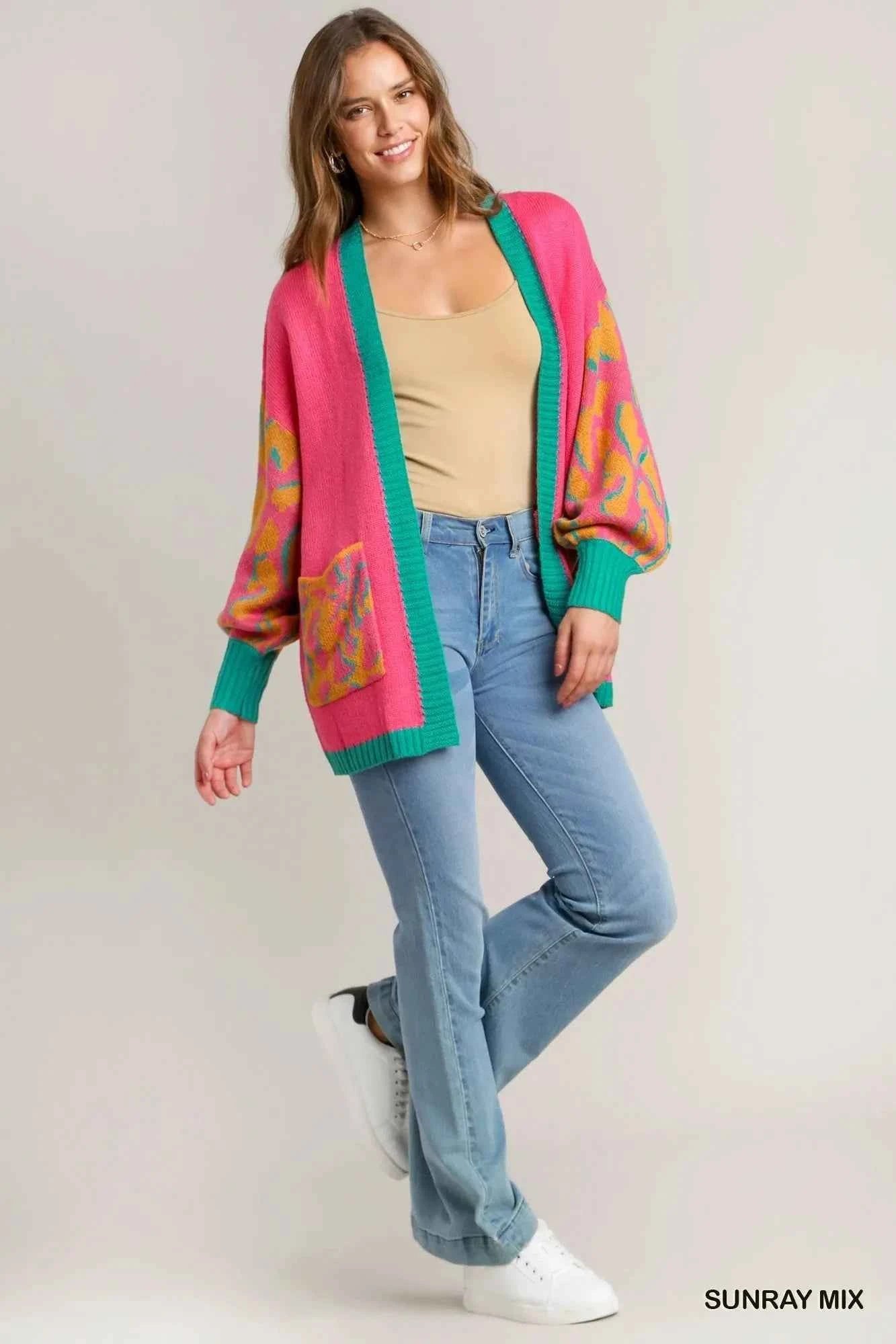 Umgee Animal Print Open Front Sweater Cardigan