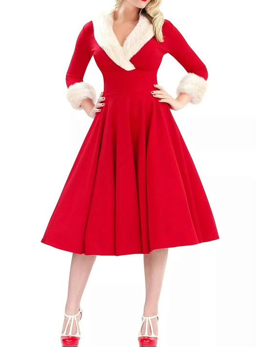Faux Fur Trim Christmas Dress