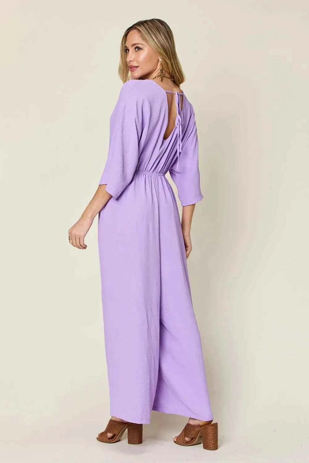 Double Take Full Size Surplice Wide Leg Jumpsuit with Pockets