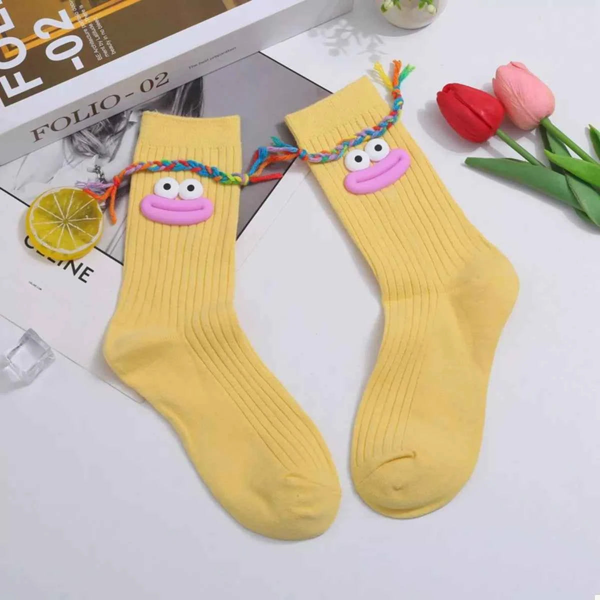 Cartoon Ribbed Knit Crew Socks