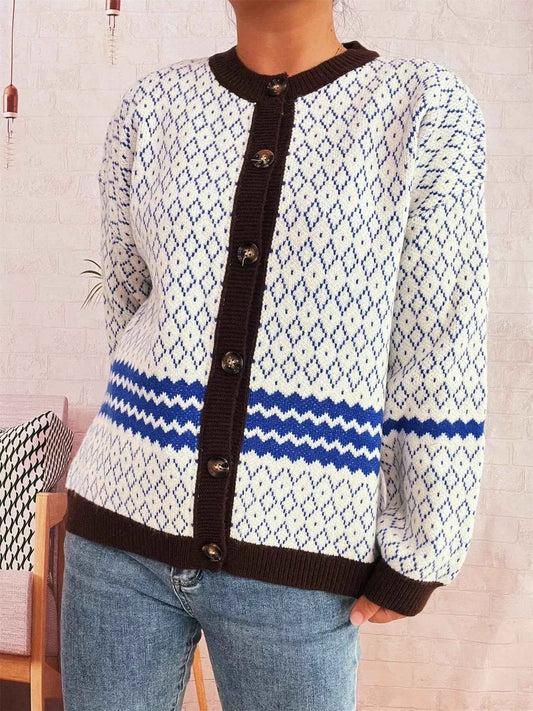 Geometric Pattern Button Up Cardigan