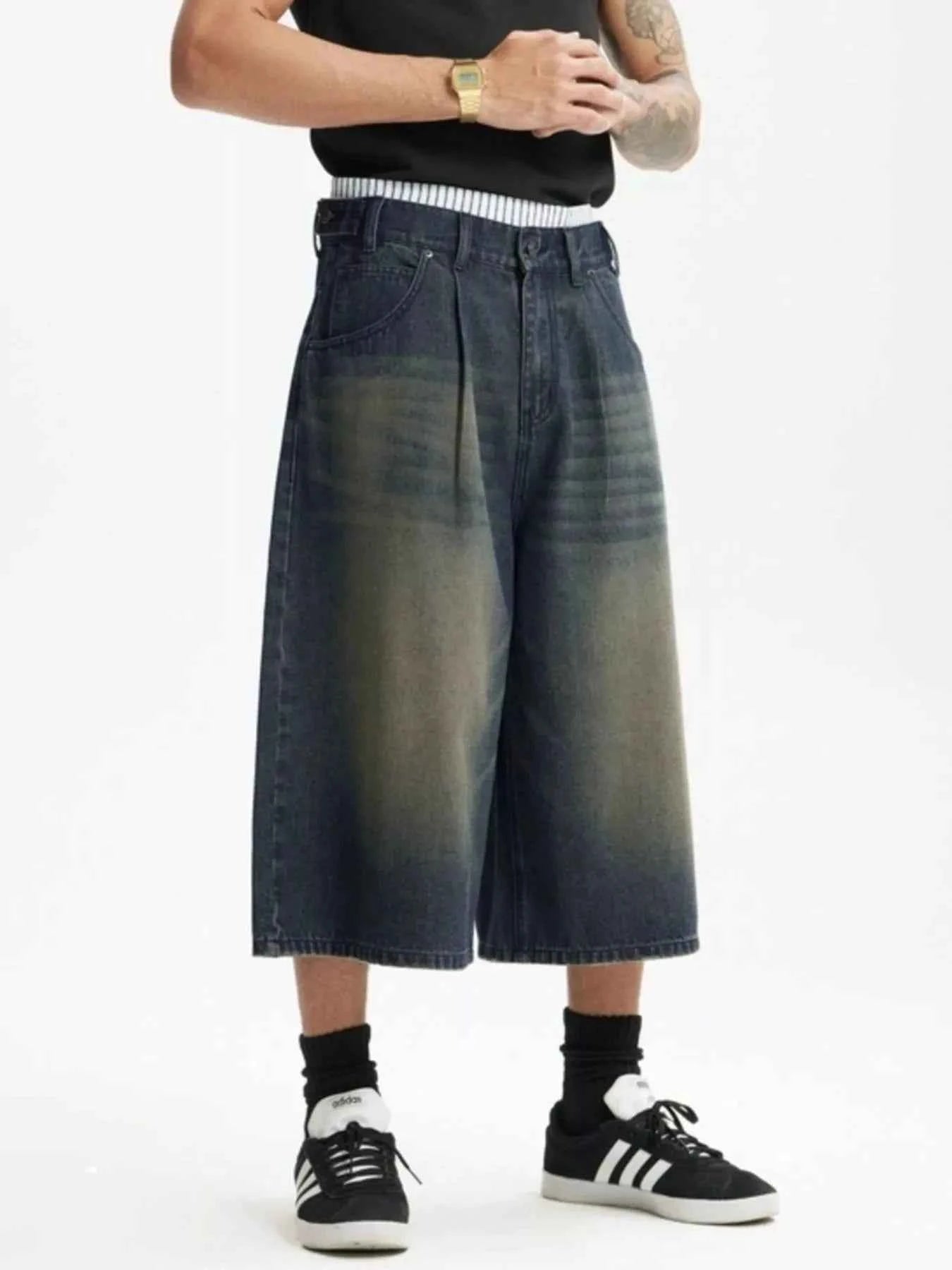 Men's Wide Leg Cropped Denim Jeans