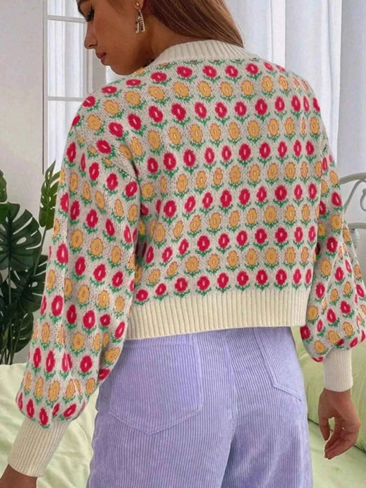 Floral Button Up Long Sleeve Cardigan