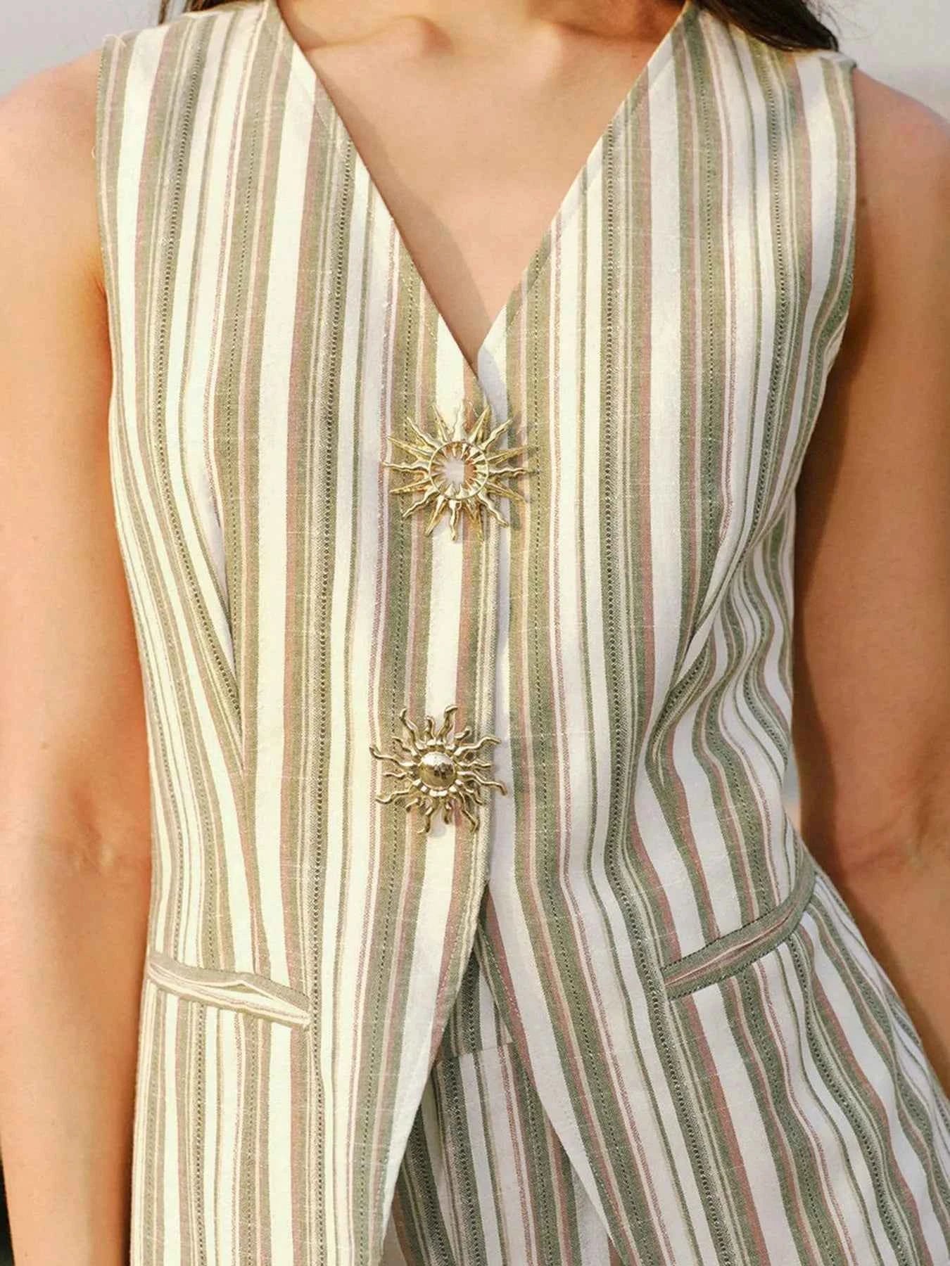 Striped Sleeveless V-Neck Top and Pants Two-Piece Set