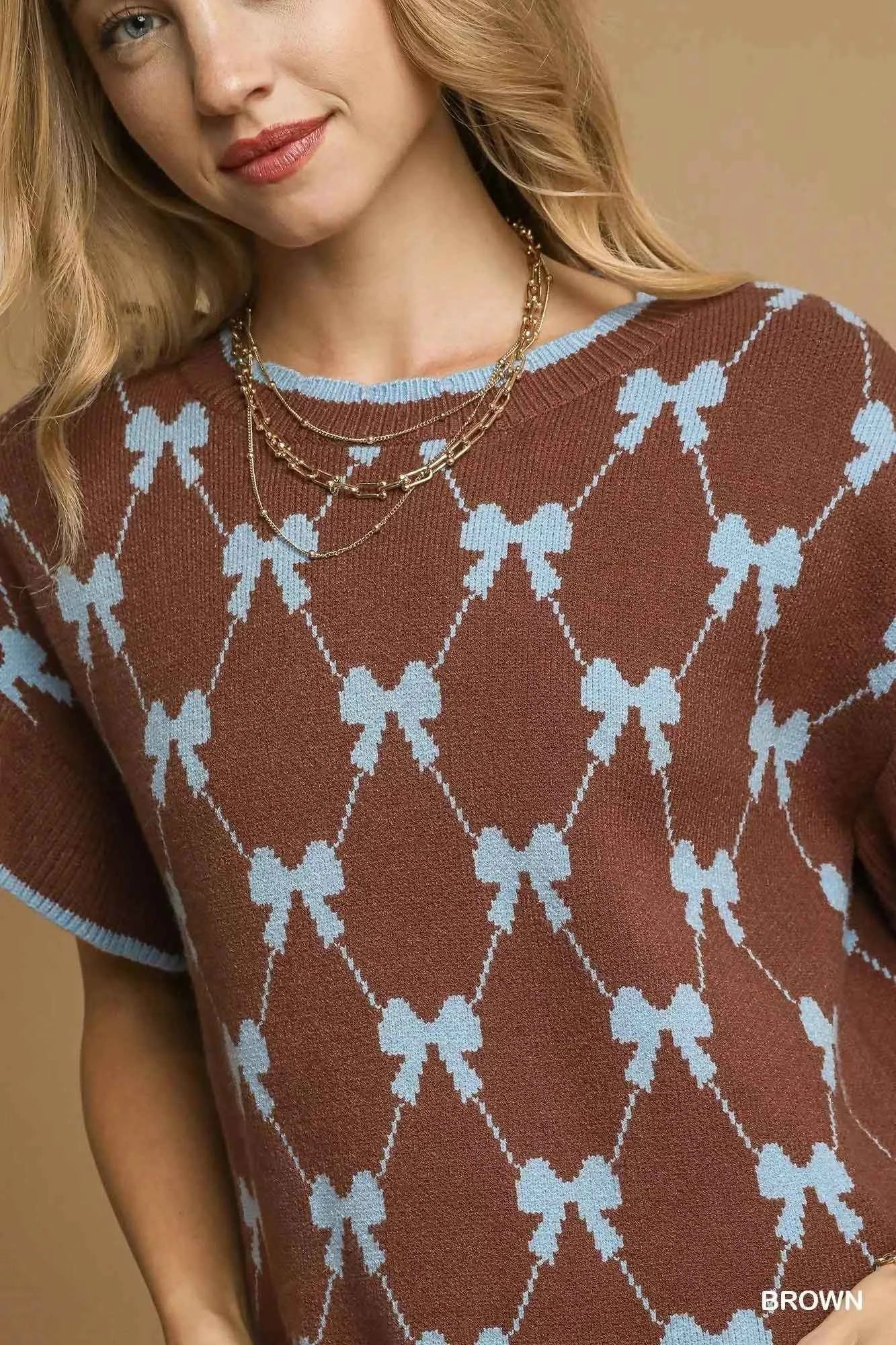 Umgee Bow Knit Ruffle Sleeve Sweater