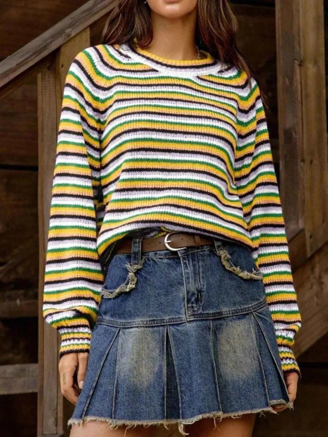 Rainbow Striped Pullover Sweater