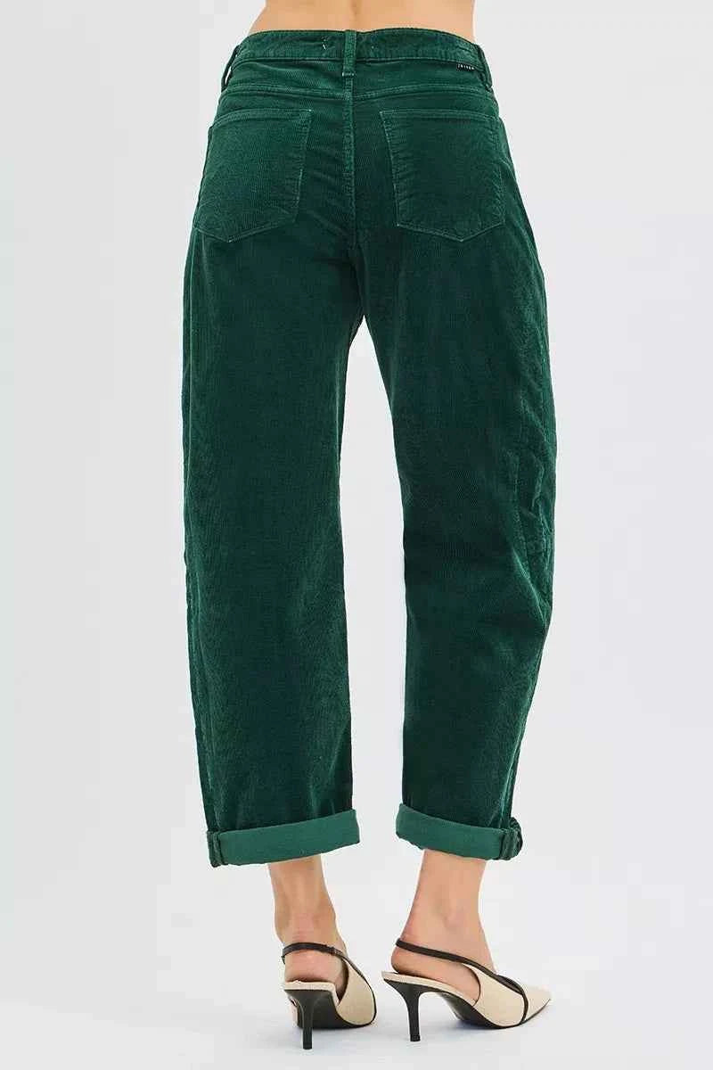 RISEN High Rise Crop Barrel Cordurory Pants