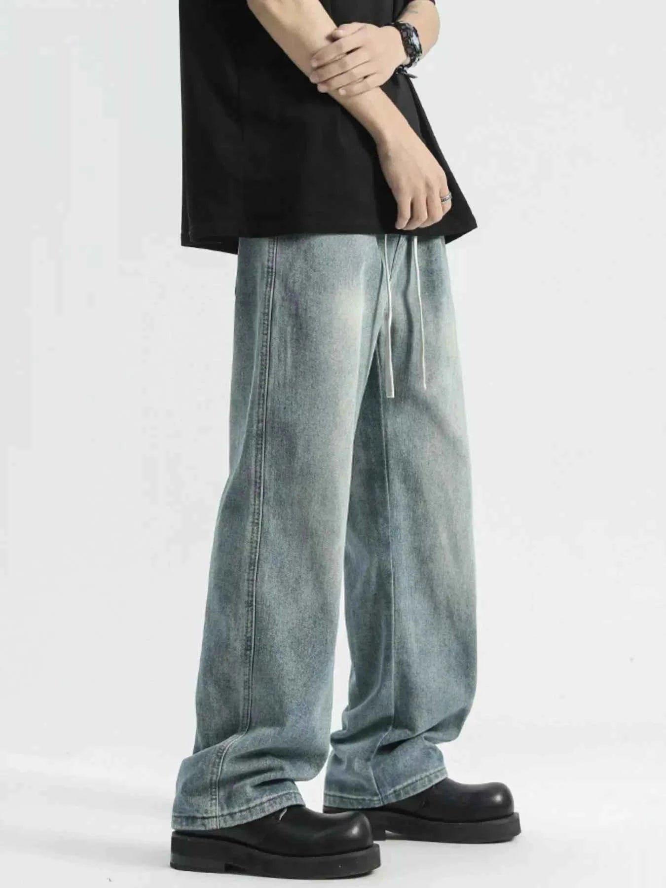 Men's Full Size Washed Wide Leg Drawstring Jeans Plus Size