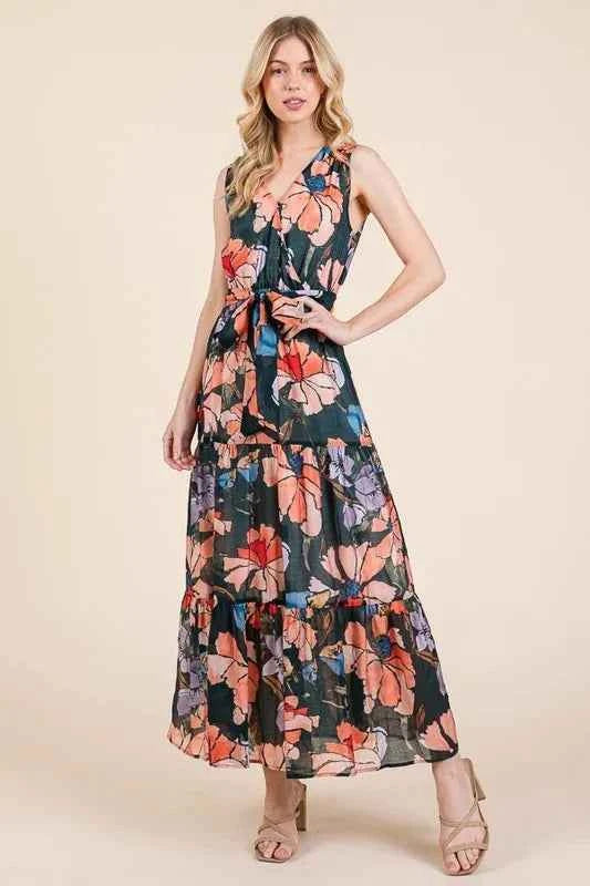 Lime 'N' Chili Floral Print Sleeveless Tie Waist Maxi Dress
