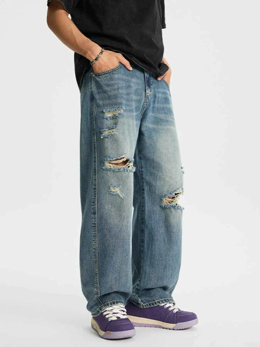 Men's Full Size Distressed Relaxed Fit Baggy Jeans Plus Size