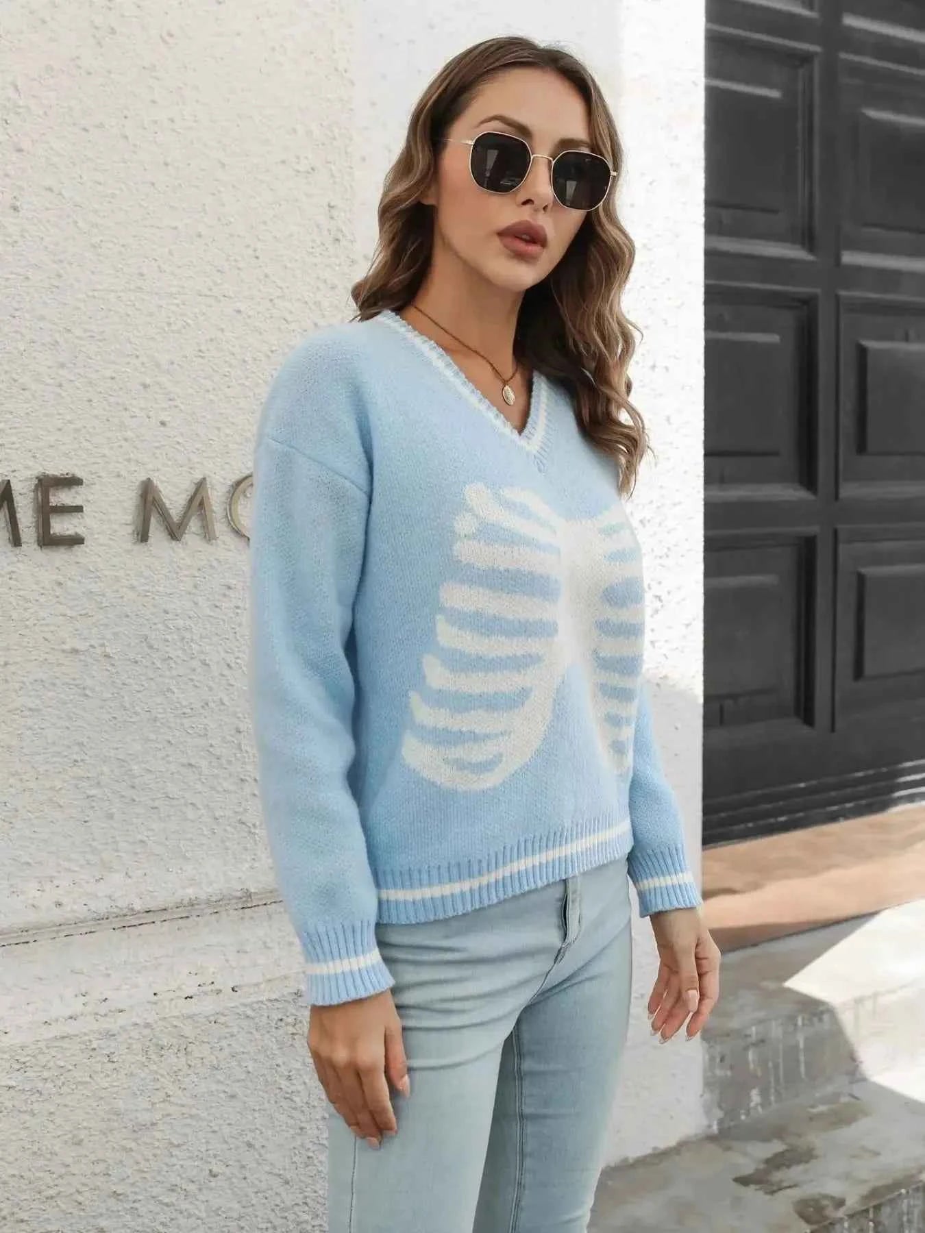 V-Neck Dropped Shoulder Sweater