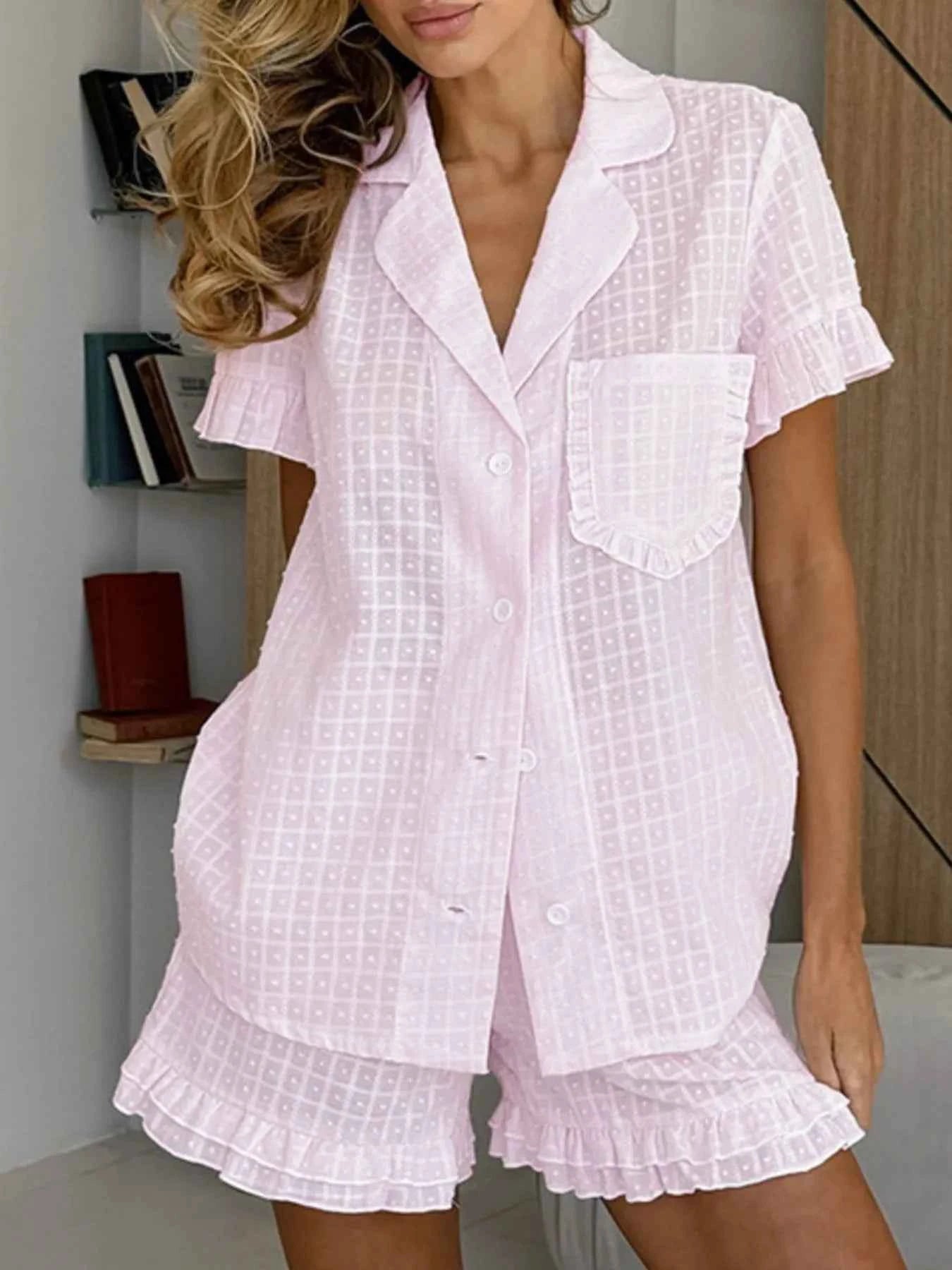 Button Up Short Sleeve Top and Shorts Set
