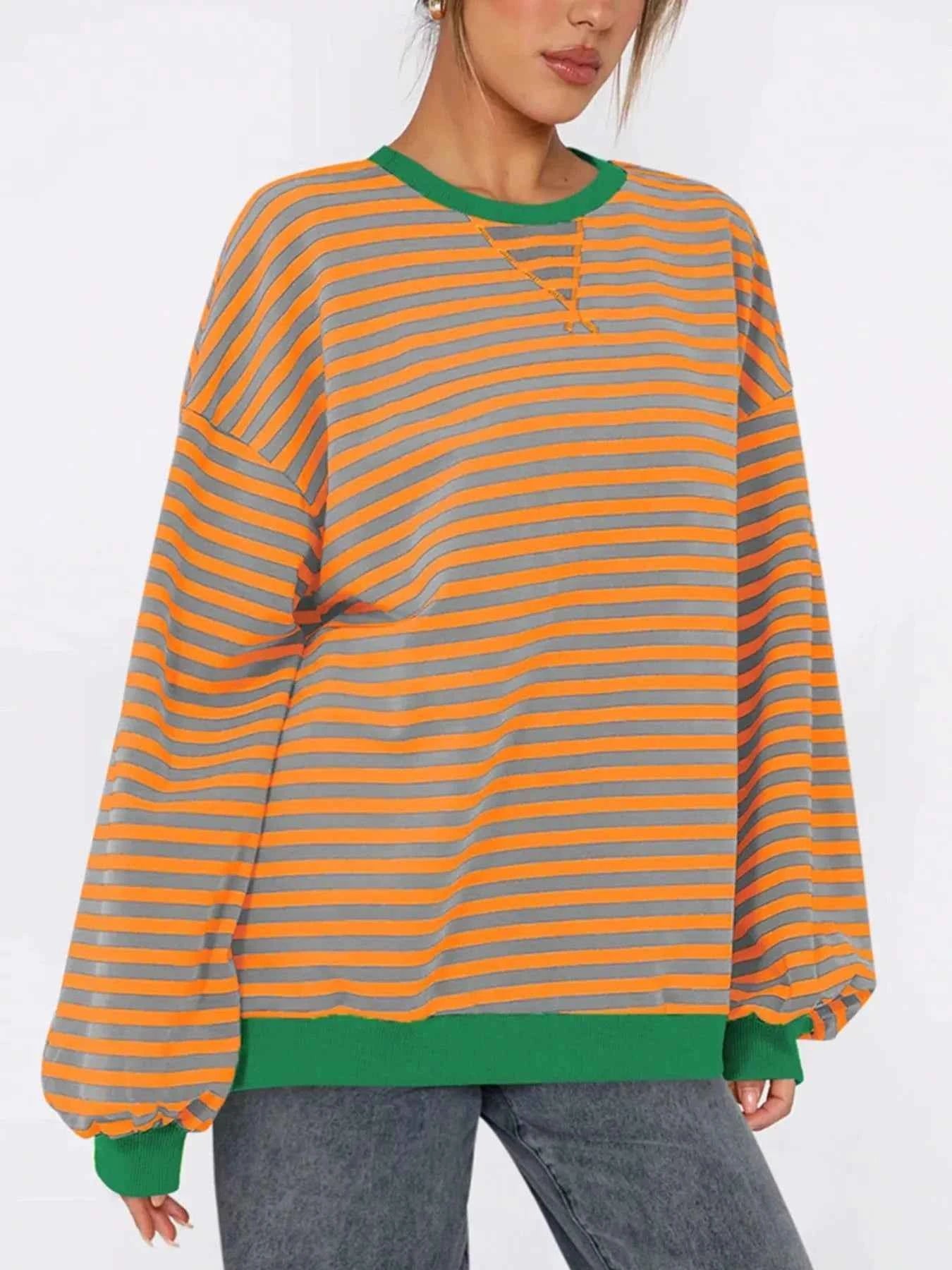 Striped Round Neck Long Sleeve Sweatshirt