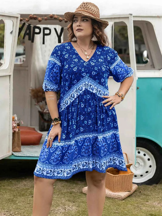 Plus Size Floral V-Neck Mini Dress